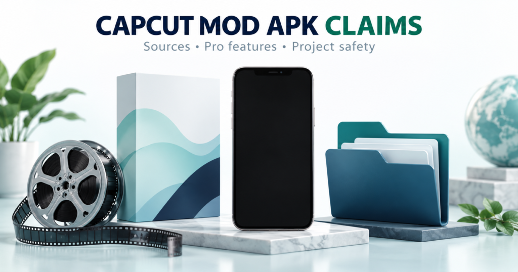 Blank smartphone, software package, film reel and project backup folder
