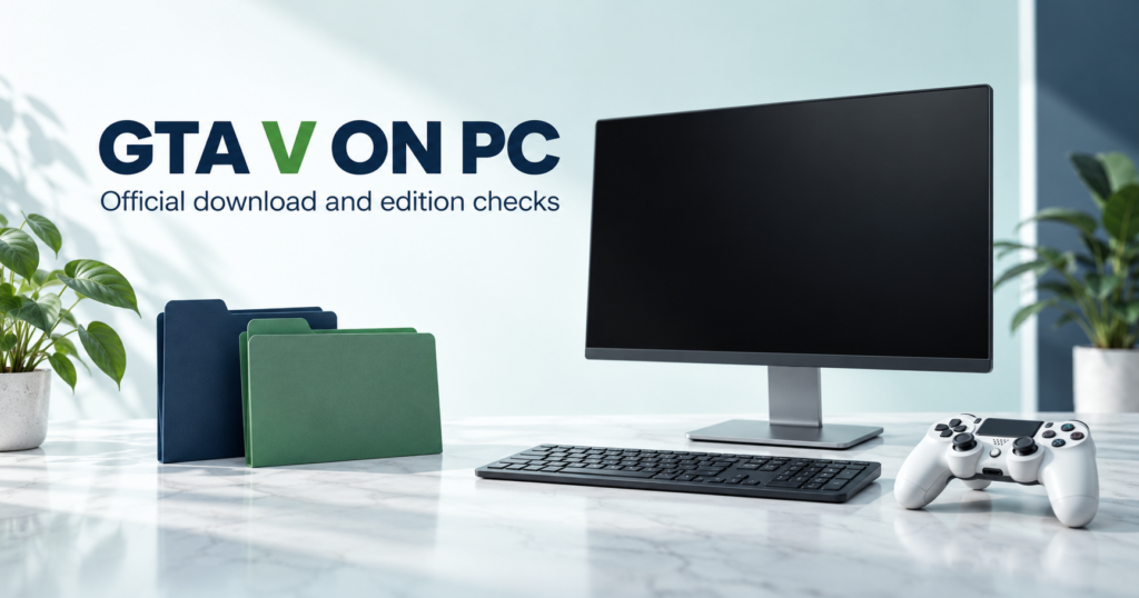 Blank desktop monitor with keyboard, controller and two edition folders