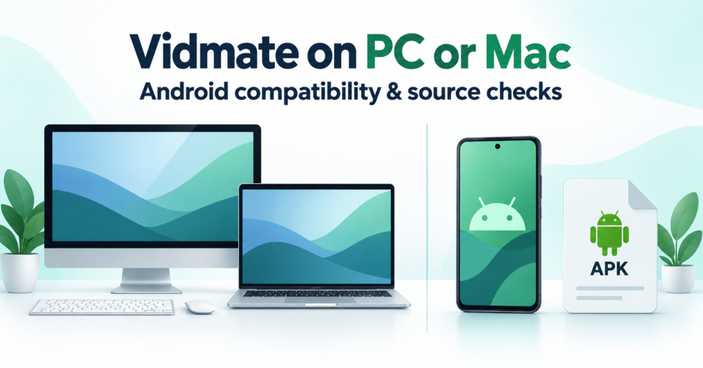 Desktop computer and laptop separated from an Android phone and APK file