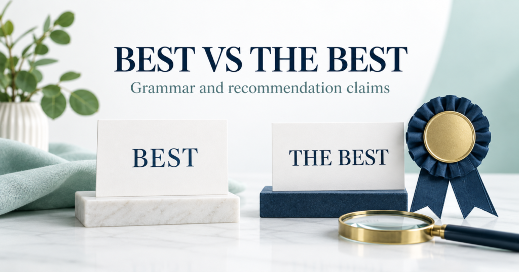 Best and the best word cards beside an illustrative award ribbon