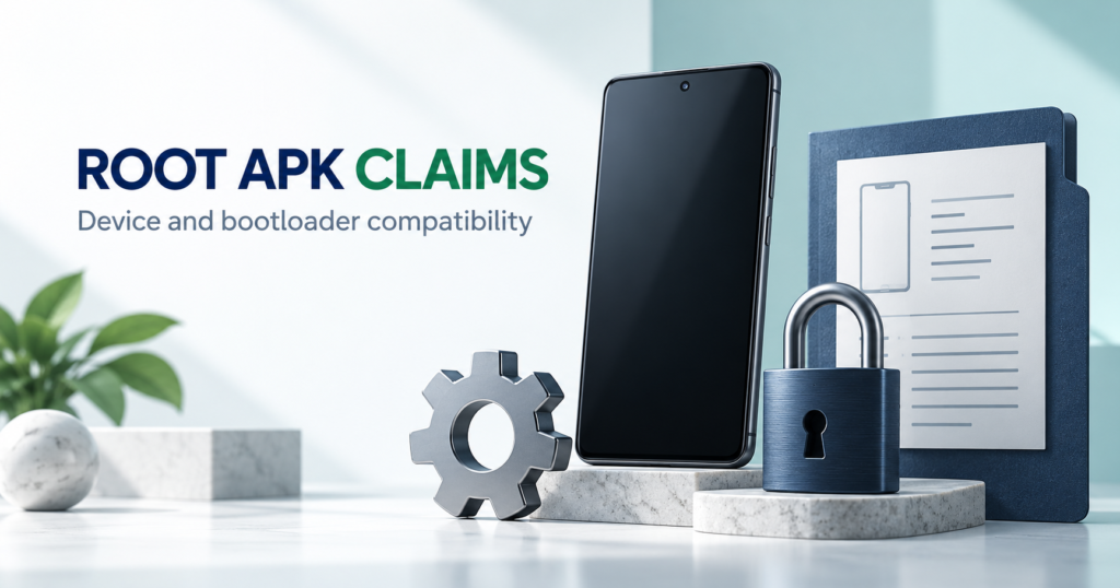 Blank phone with gear, closed bootloader padlock and device specification folder