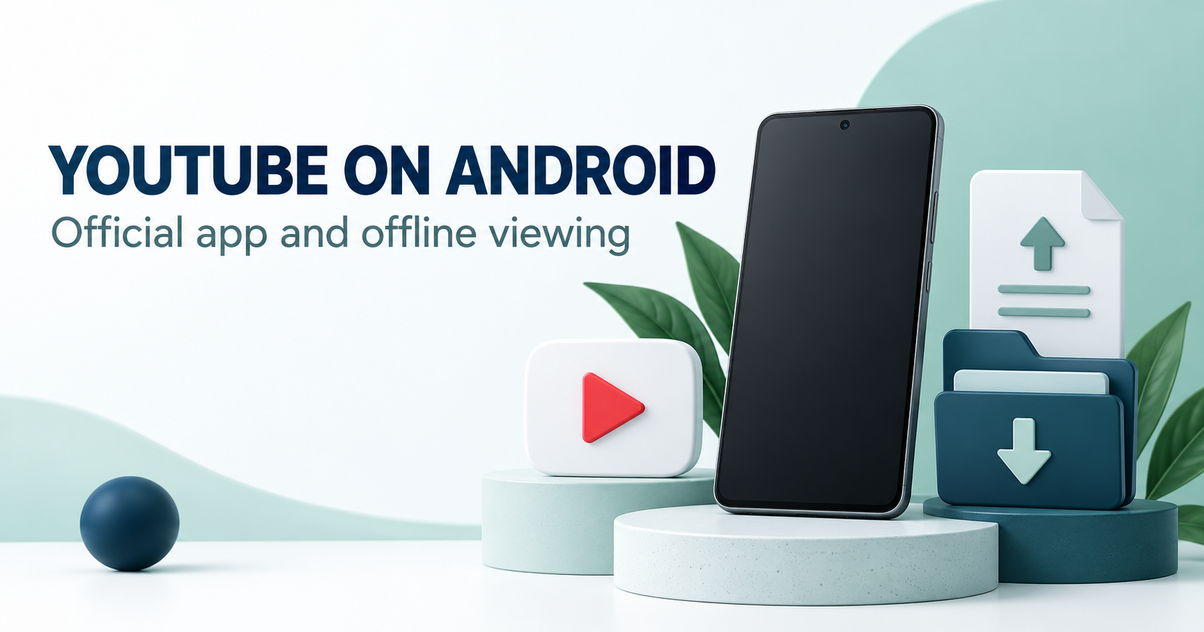 Blank phone with play symbol, offline library and upload document