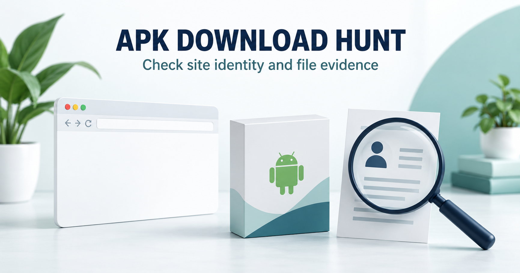 Blank browser window and software package beside a source identity document