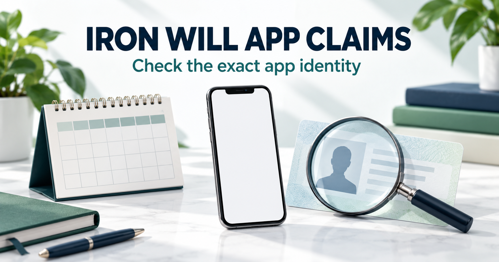 Habit calendar and smartphone beside an identity document under a magnifying glass
