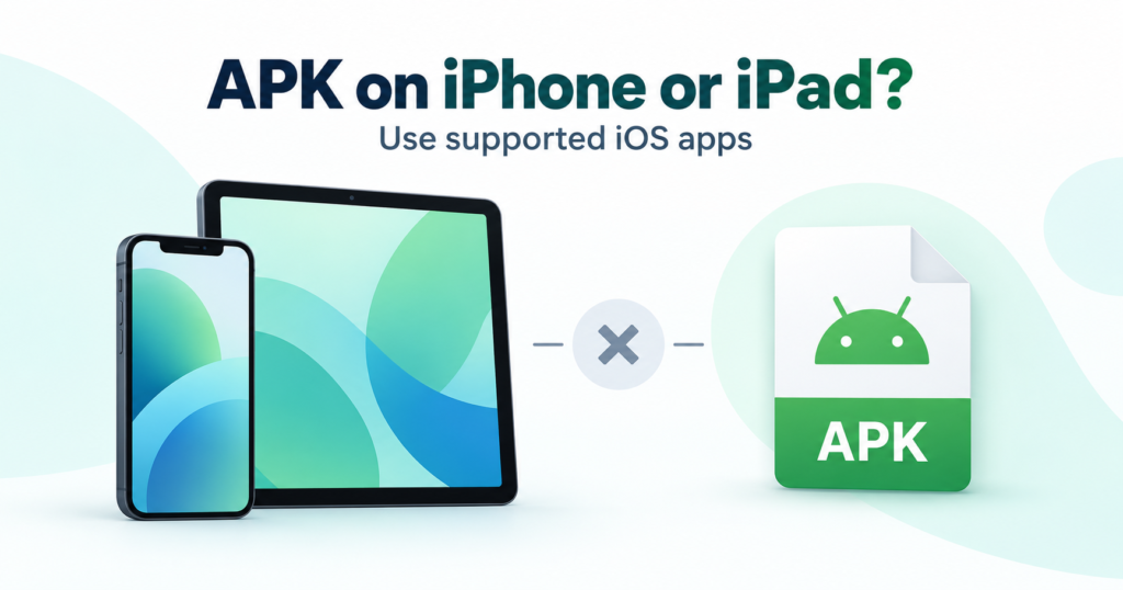 An APK document separated from an iPhone and iPad by an incompatibility symbol