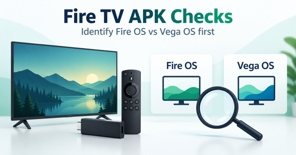 Television and streaming remote beside separate Fire OS and Vega OS cards