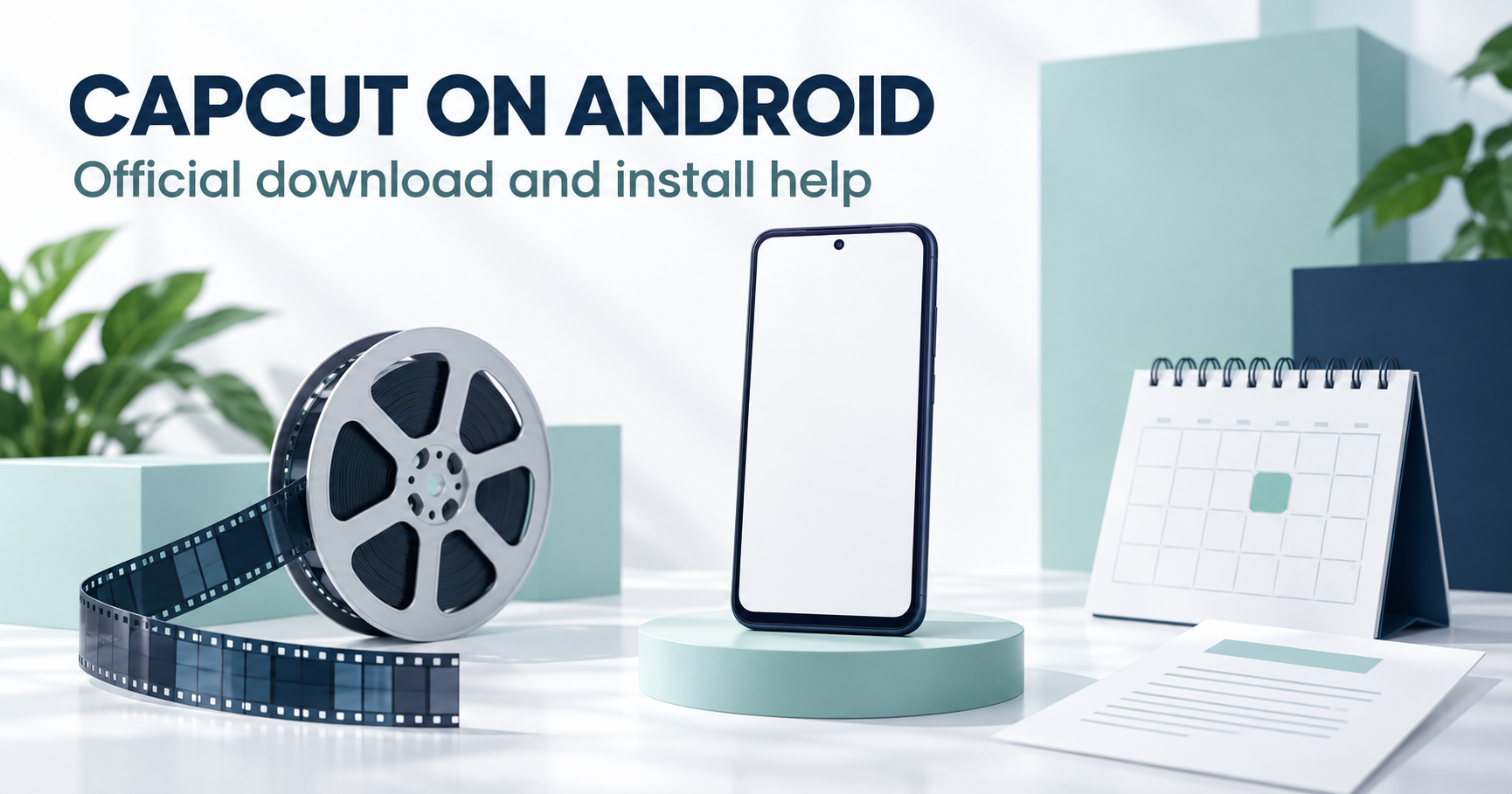 Blank phone beside film reel, update calendar and source document
