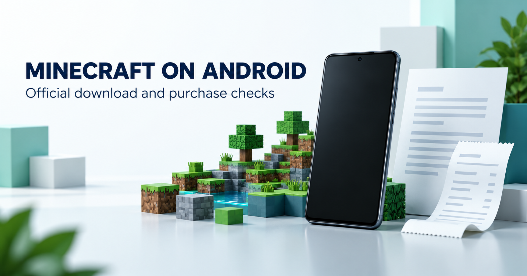 Blank phone, cubic landscape, source document and purchase receipt