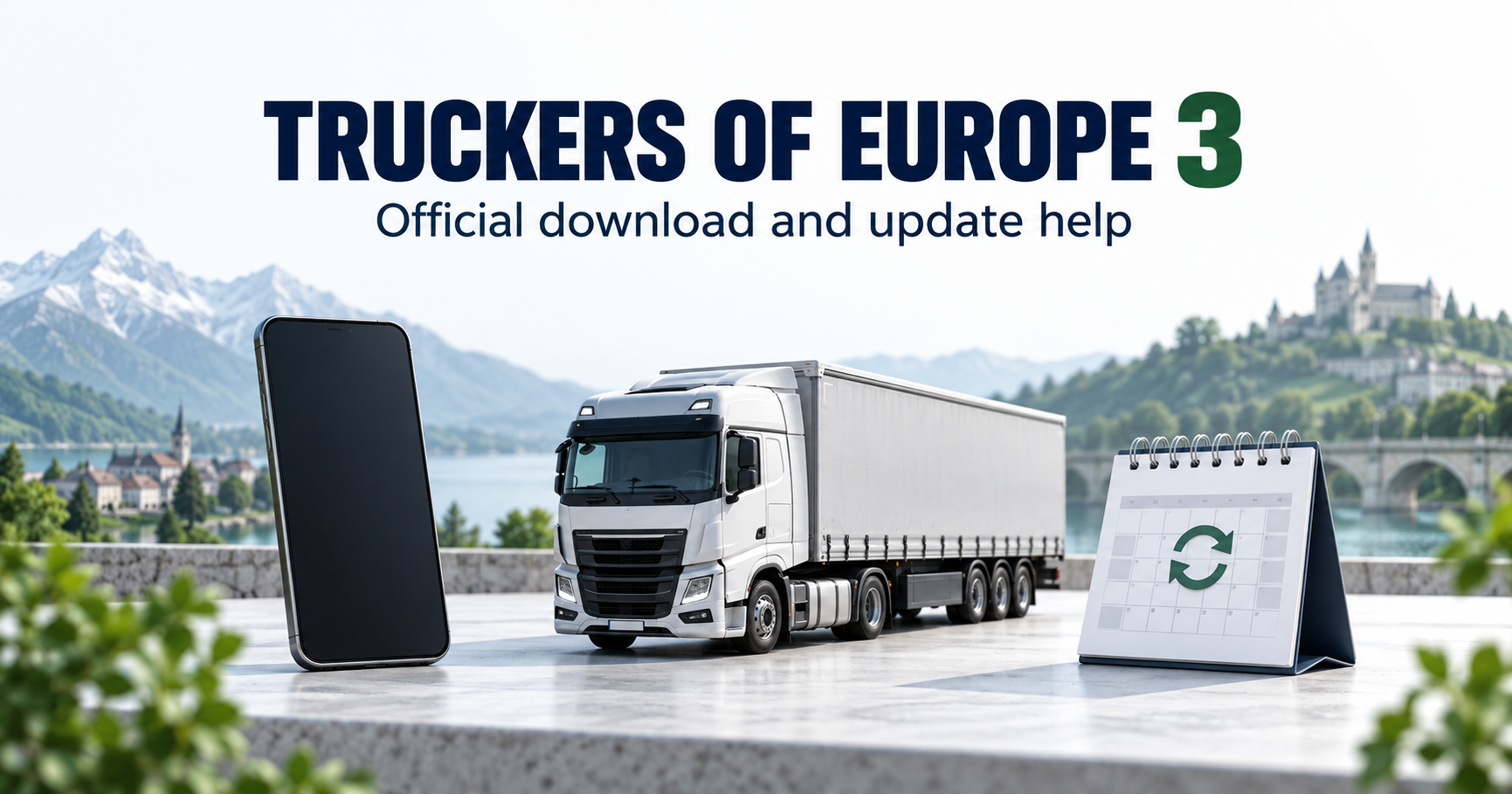 Blank phone beside miniature truck and update calendar