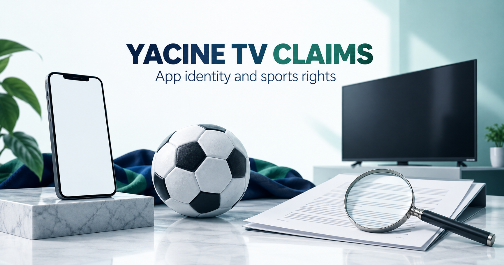 Blank phone and television beside football and media-rights document