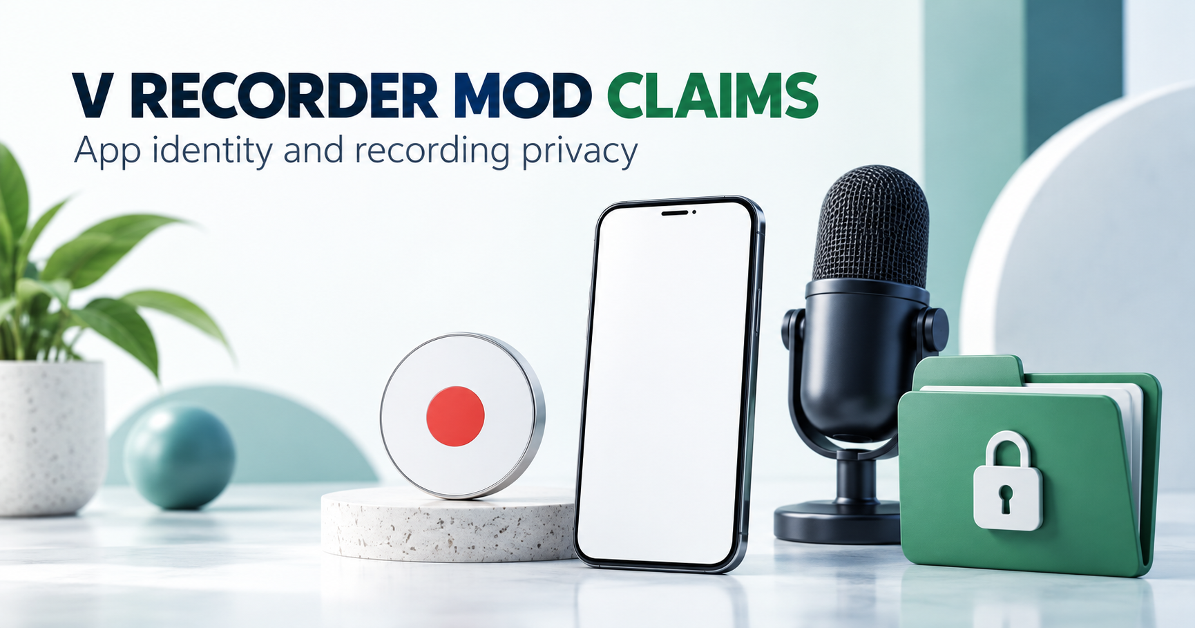 Blank phone with recording symbol, microphone and privacy folder